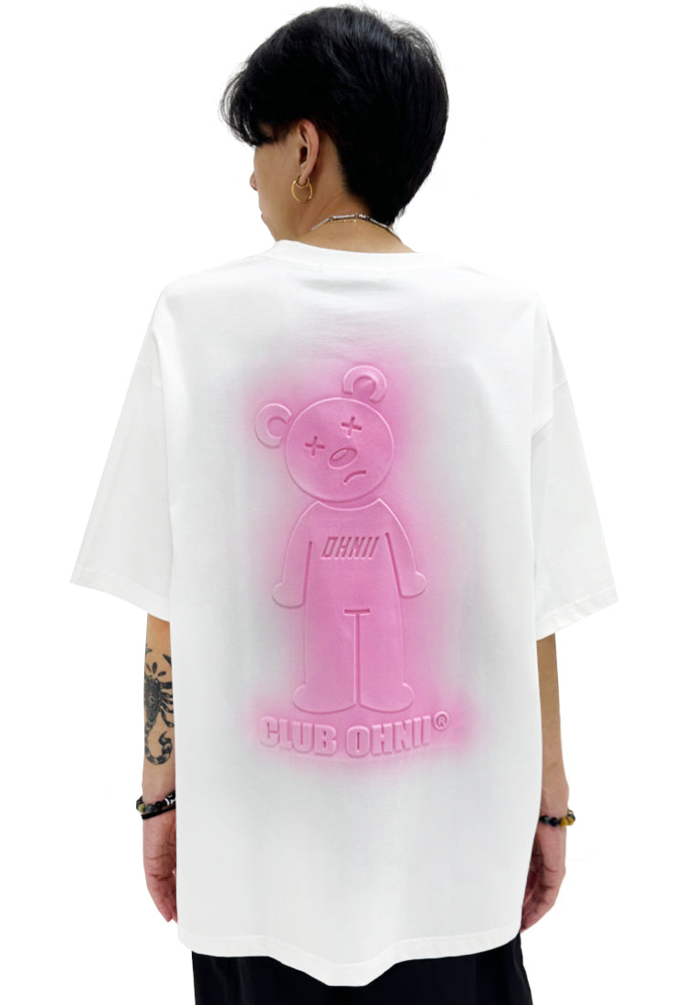 OVERSIZED 3D PINK CLUB OHNII BEAR COTTON JERSEY TSHIRT (WHITE)