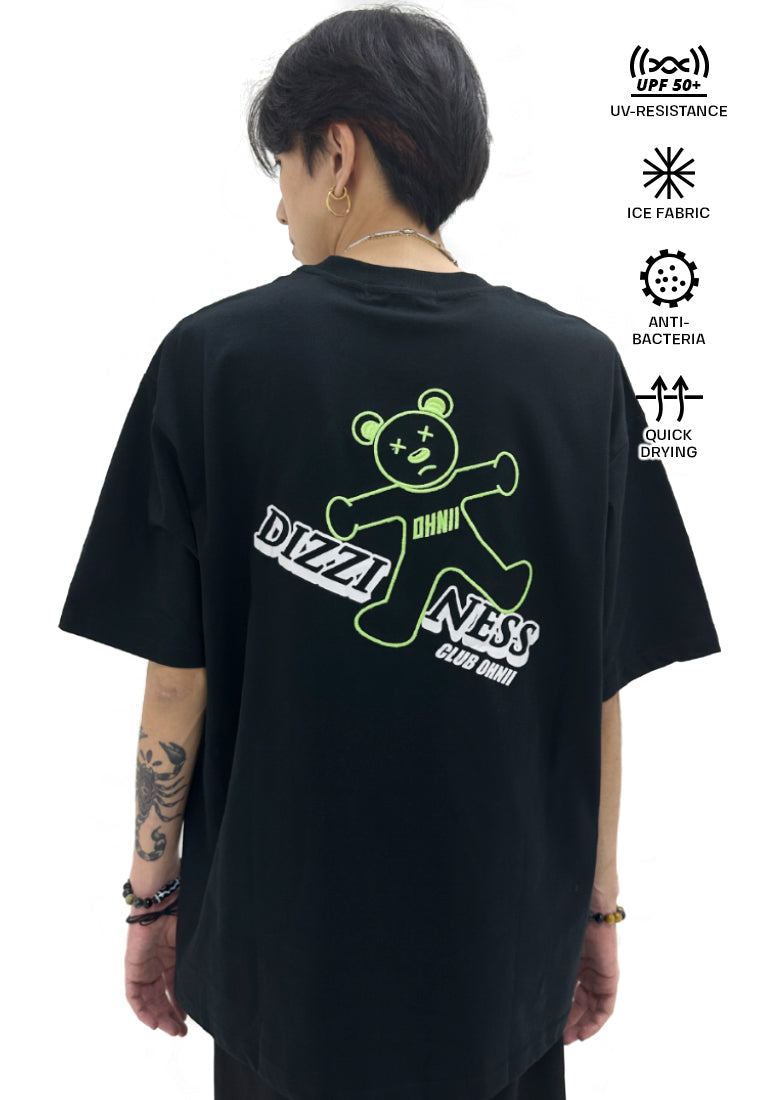 OVERSIZED DIZZINESS GLOW IN THE DARK GREEN BEAR (BLACK) COTTON JERSEY TSHIRT