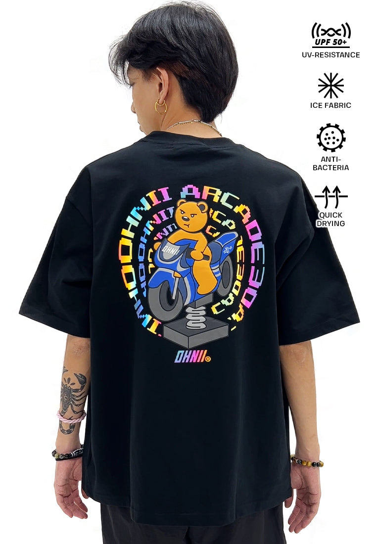 OVERSIZED MOTOR BIKE BEAR (BLACK) COTTON JERSEY TSHIRT