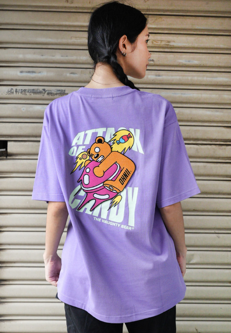 OVERSIZED ATTACK OF CANDY HAUGHTY BEAR  (PURPLE) COTTON JERSEY TSHIRT