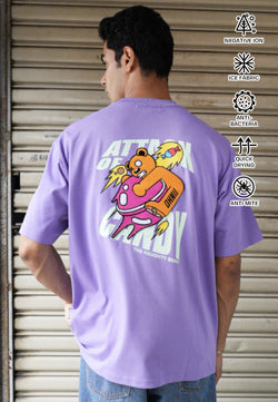 OVERSIZED ATTACK OF CANDY HAUGHTY BEAR  (PURPLE) COTTON JERSEY TSHIRT