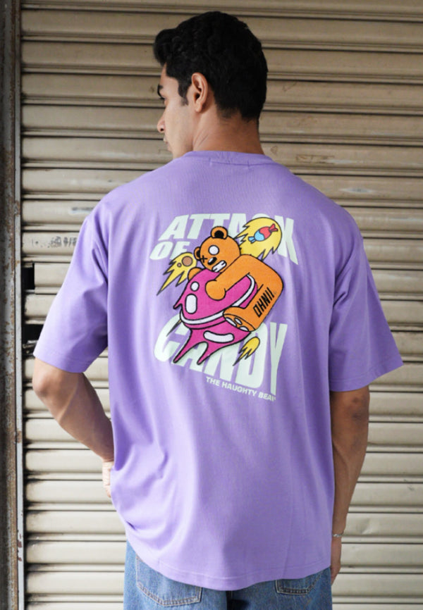 OVERSIZED ATTACK OF CANDY HAUGHTY BEAR  (PURPLE) COTTON JERSEY TSHIRT