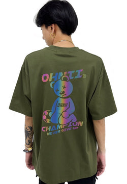 OVERSIZED RAINBOW CHAMPION PLAYER BEAR (GREEN) COTTON JERSEY TSHIRT