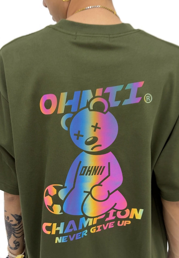 OVERSIZED RAINBOW CHAMPION PLAYER BEAR (GREEN) COTTON JERSEY TSHIRT