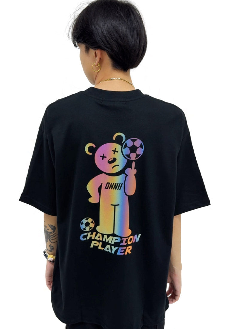 OVERSIZED RAINBOW CHAMPION PLAYER BEAR (BLACK) COTTON JERSEY TSHIRT