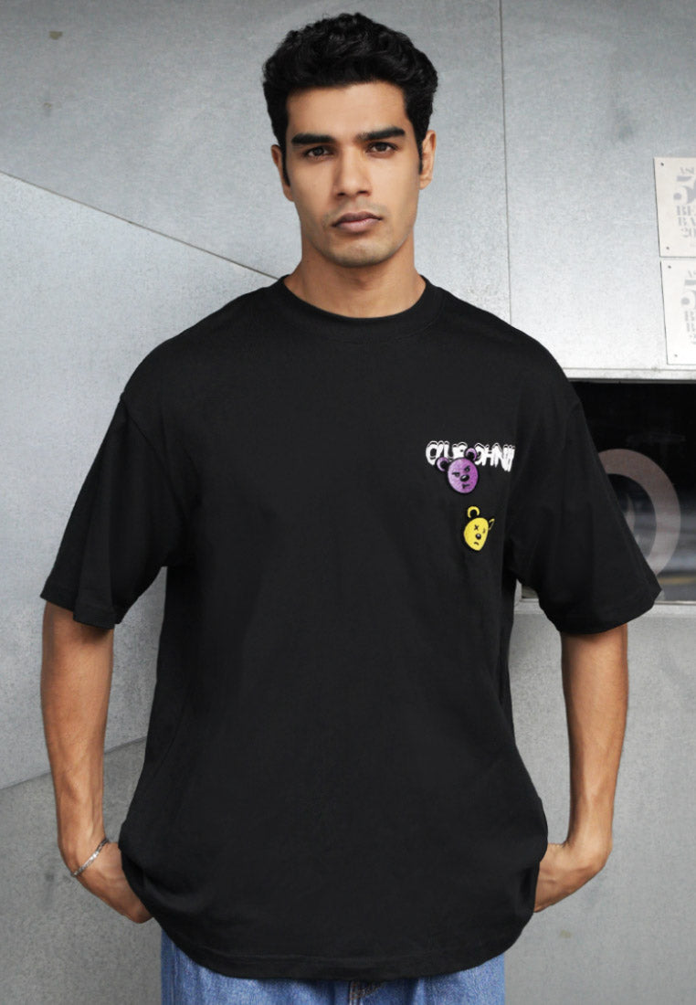 OVERSIZED CHILL OUT HAUGHTY BEAR (BLACK) COTTON JERSEY TSHIRT