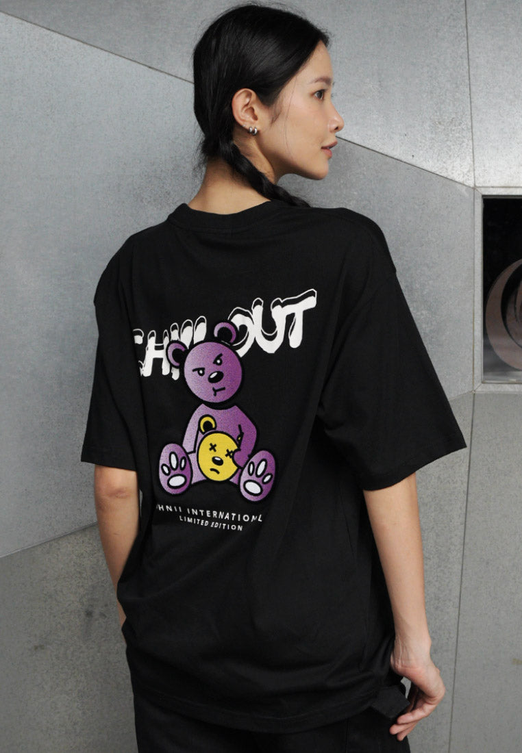 OVERSIZED CHILL OUT HAUGHTY BEAR (BLACK) COTTON JERSEY TSHIRT