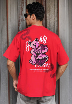 OVERSIZED BACK SNAKE VASE HAUGHTY BEAR (RED) COTTON JERSEY TSHIRT