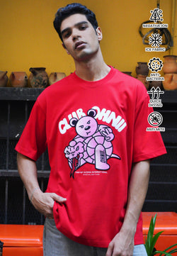 CNY EXCLUSIVE: CNY FRONT SNAKE HAUGHTY BEAR (RED) COTTON JERSEY TSHIRT