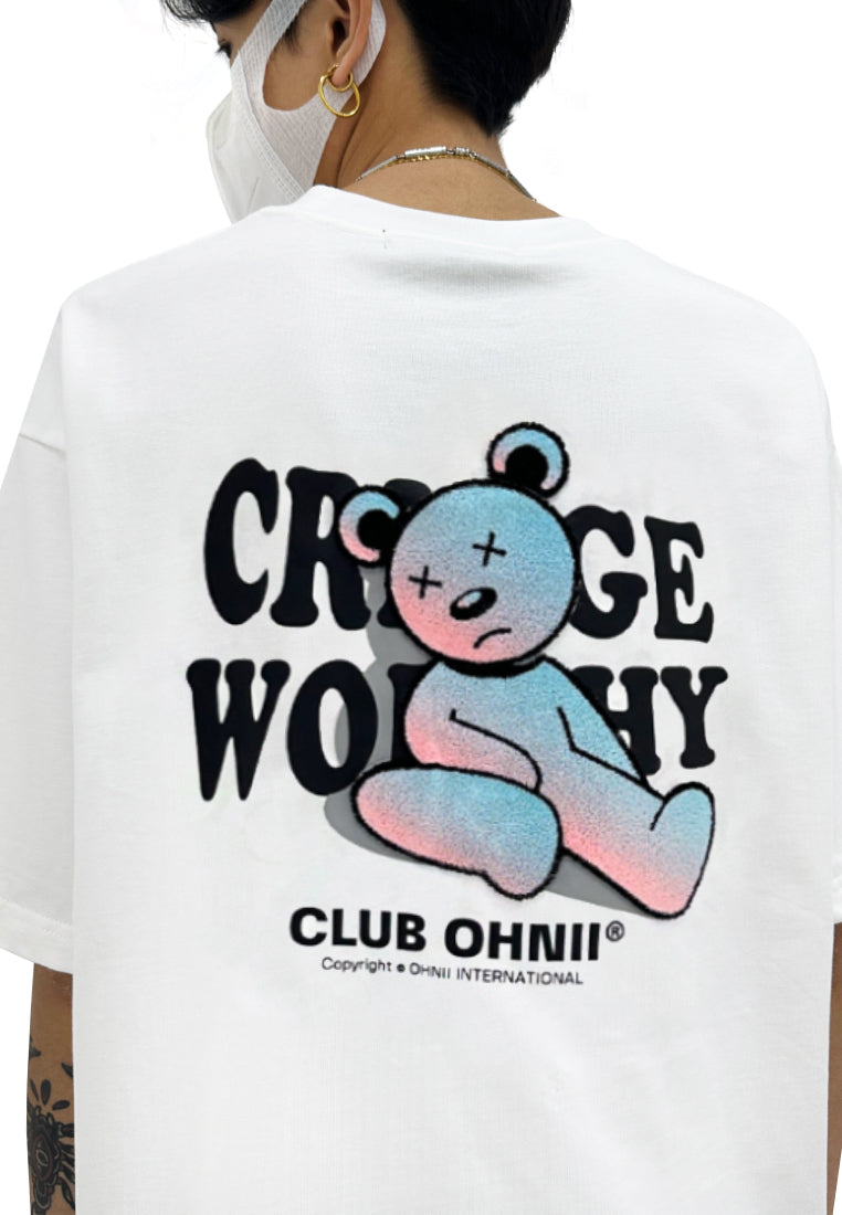 OVERSIZED CRINGE WORTHY BEAR (WHITE) COTTON JERSEY TSHIRT