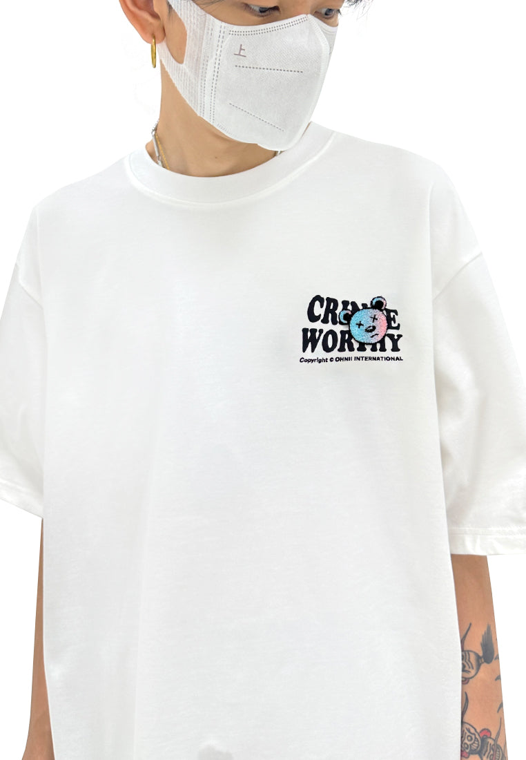 OVERSIZED CRINGE WORTHY BEAR (WHITE) COTTON JERSEY TSHIRT