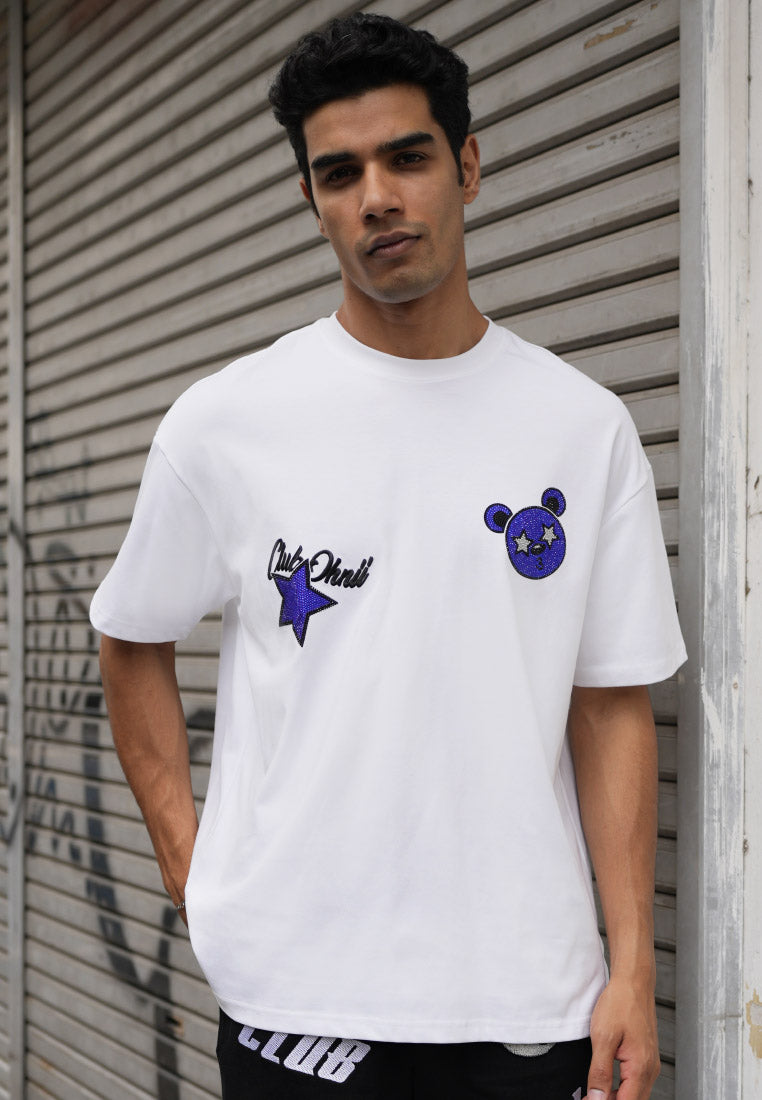 OVERSIZED BLUE DIAMOND SINGER BACK HAUGHTY BEAR COTTON JERSEY TSHIRT