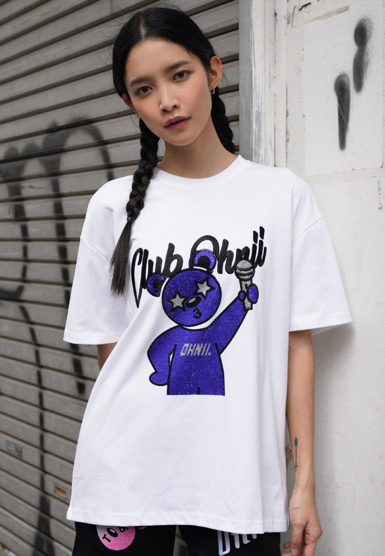 OVERSIZED BLUE DIAMOND SINGER FRONT HAUGHTY BEAR COTTON JERSEY TSHIRT