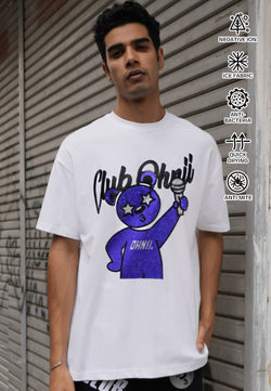 OVERSIZED BLUE DIAMOND SINGER FRONT HAUGHTY BEAR COTTON JERSEY TSHIRT