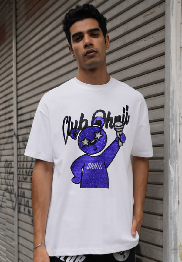 OVERSIZED BLUE DIAMOND SINGER FRONT HAUGHTY BEAR COTTON JERSEY TSHIRT