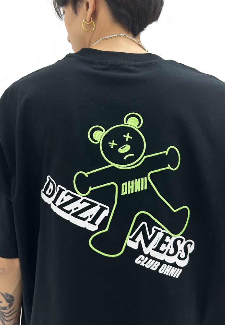 OVERSIZED DIZZINESS GLOW IN THE DARK GREEN BEAR (BLACK) COTTON JERSEY TSHIRT