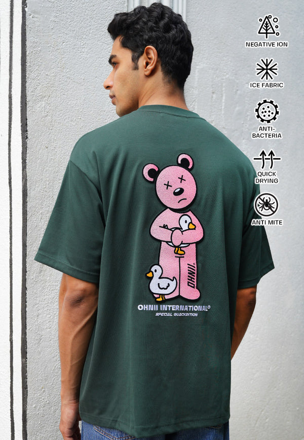 OVERSIZED DUCK DUCK HAUGHTY BEAR (GREEN) COTTON JERSEY TSHIRT