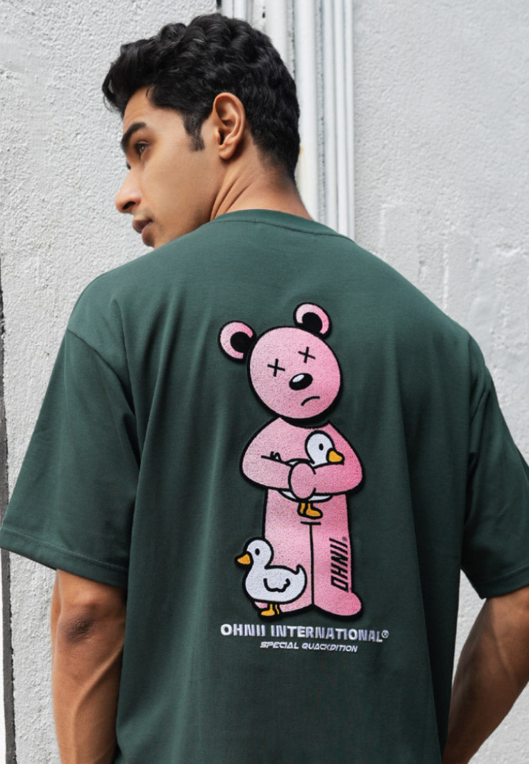 OVERSIZED DUCK DUCK HAUGHTY BEAR (GREEN) COTTON JERSEY TSHIRT