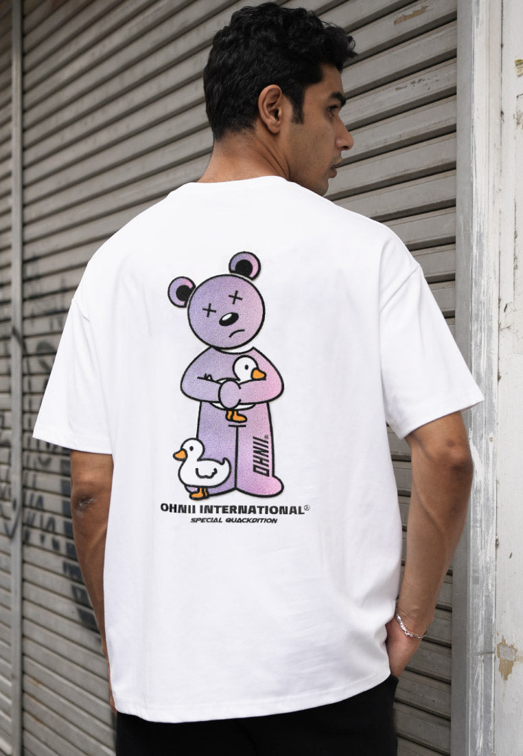 OVERSIZED DUCK DUCK HAUGHTY BEAR (WHITE) COTTON JERSEY TSHIRT