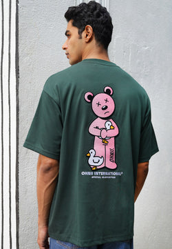 OVERSIZED DUCK DUCK HAUGHTY BEAR (GREEN) COTTON JERSEY TSHIRT