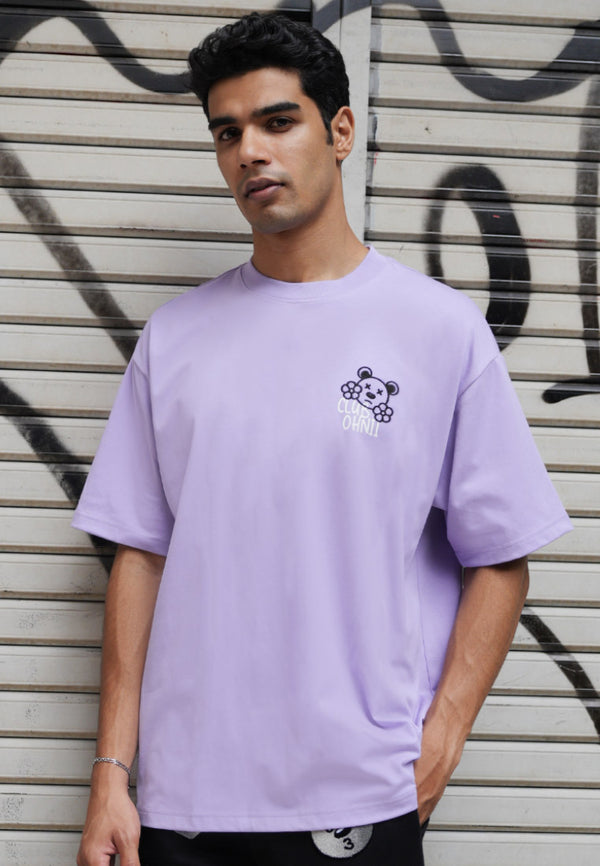 OVERSIZED FLOWER GRAFFITI GLOW IN THE DARK HAUGHTY BEAR (PURPLE) COTTON JERSEY TSHIRT