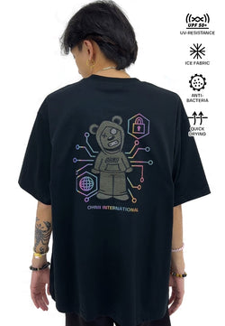 OVERSIZED HACKER RAINBOW BEAR COTTON JERSEY TSHIRT