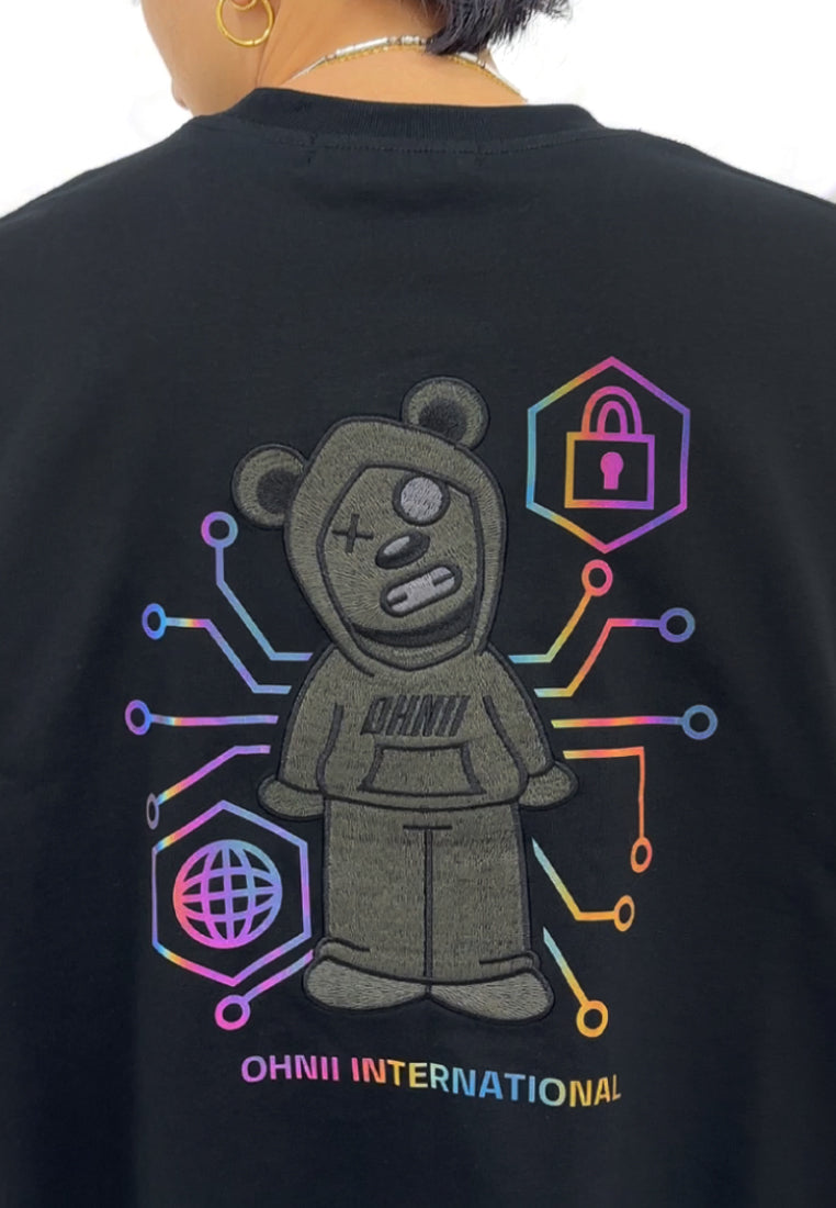 OVERSIZED HACKER RAINBOW BEAR COTTON JERSEY TSHIRT