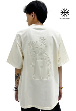 OVERSIZED 3D SPARKLING BEAR (BEIGE) COTTON JERSEY TSHIRT