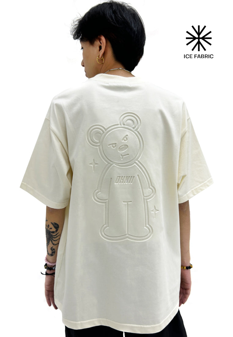 OVERSIZED 3D SPARKLING BEAR (BEIGE) COTTON JERSEY TSHIRT