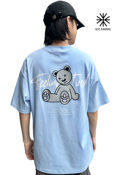 OVERSIZED FEELING TIRED GLOW IN THE DARK BEAR COTTON JERSEY TSHIRT (BABY BLUE)