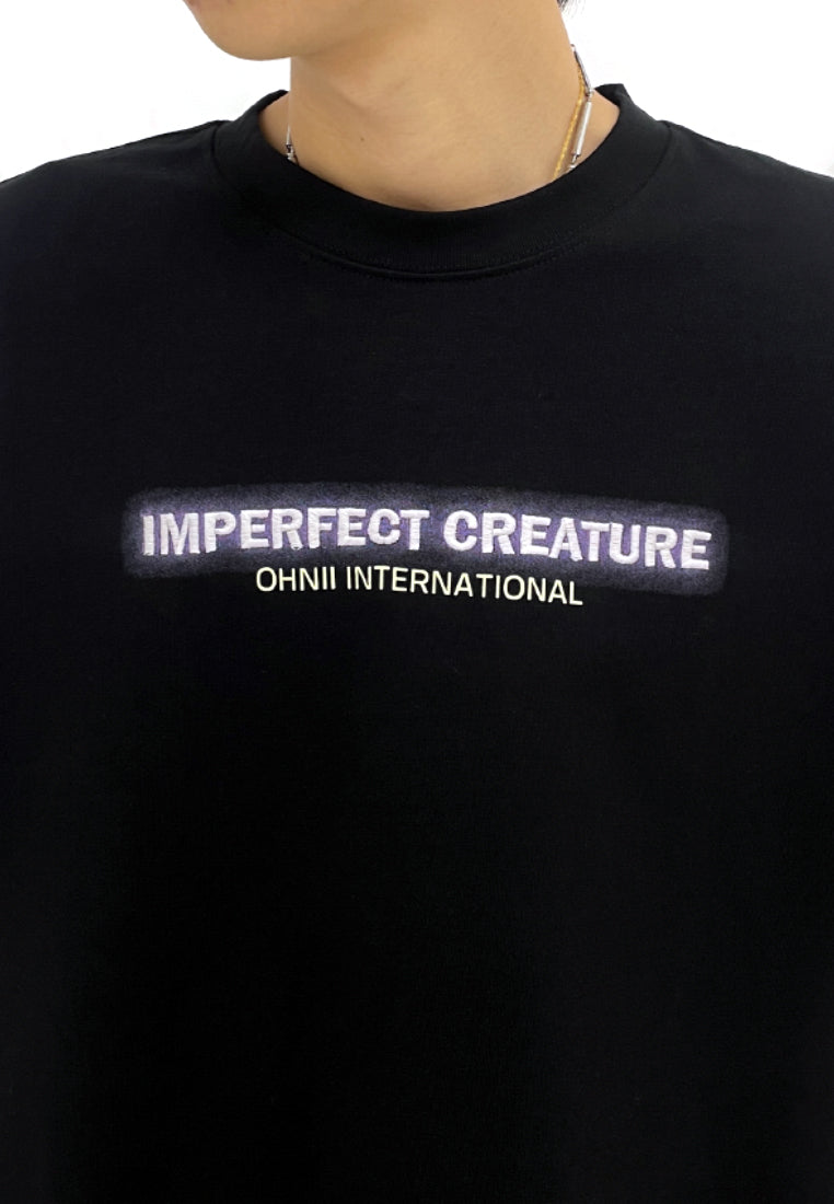 OVERSIZED HEAT-SENSITIVE EMBROIDERY IMPERFECT CREATURE FULL BEAR(BLACK) COTTON JERSEY TSHIRT