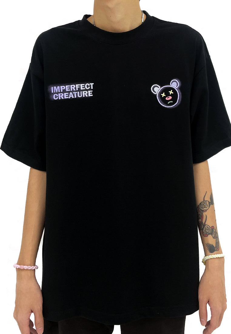 OVERSIZED HEAT-SENSITIVE EMBROIDERY IMPERFECT CREATURE HEAD (BLACK) COTTON JERSEY TSHIRT