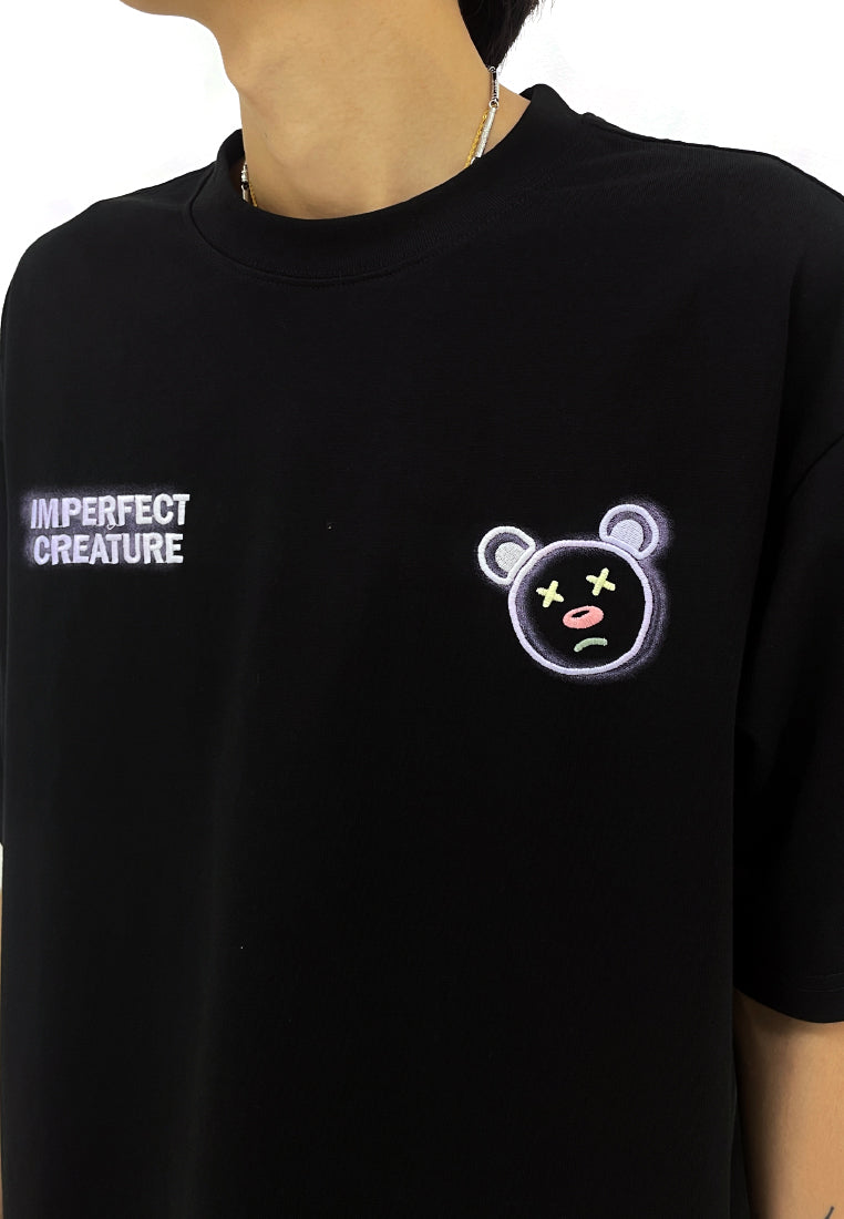 OVERSIZED HEAT-SENSITIVE EMBROIDERY IMPERFECT CREATURE HEAD (BLACK) COTTON JERSEY TSHIRT