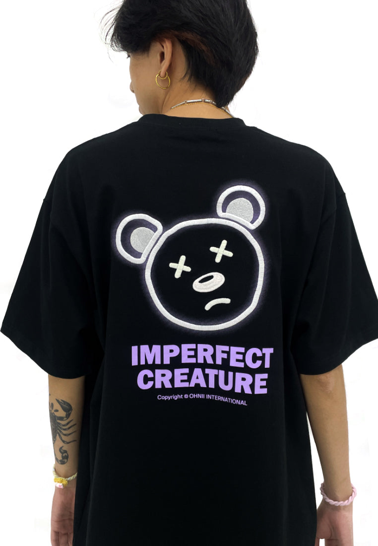 OVERSIZED HEAT-SENSITIVE EMBROIDERY IMPERFECT CREATURE HEAD (BLACK) COTTON JERSEY TSHIRT