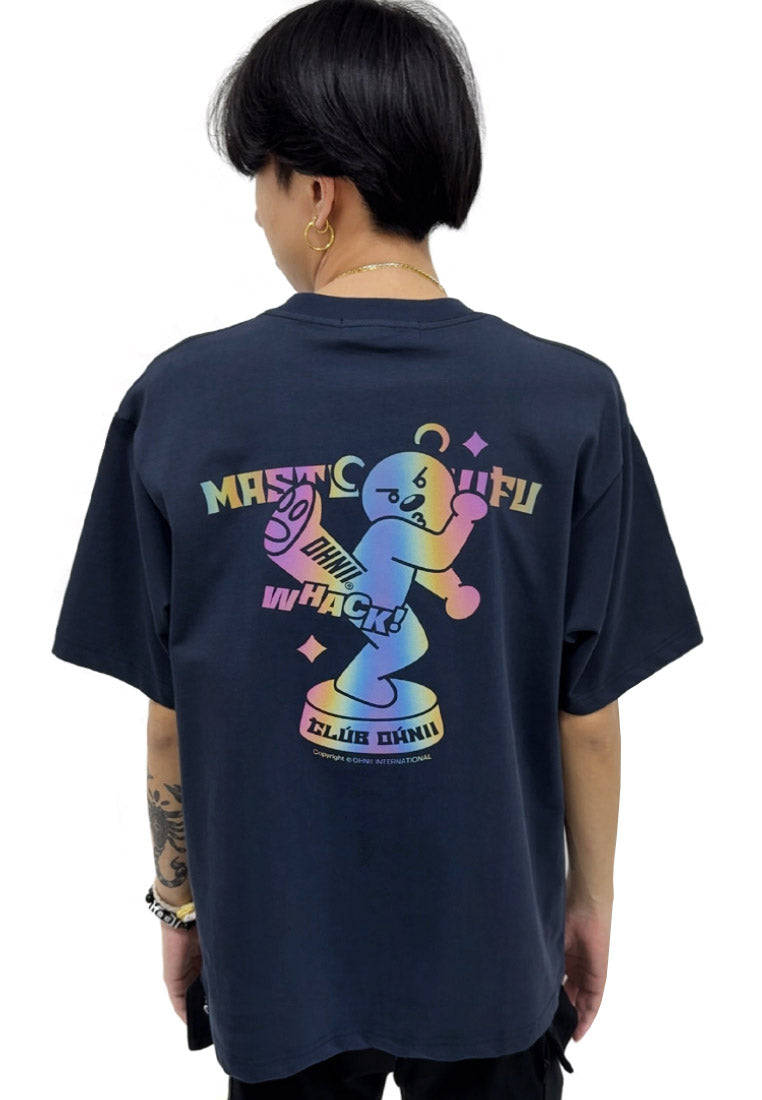 OVERSIZED RAINBOW KUNGFU KICK BEAR (NAVY BLUE) COTTON JERSEY TSHIRT