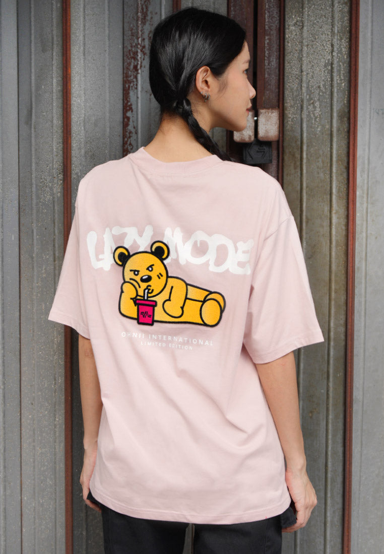 OVERSIZED LAZY MODE HAUGHTY BEAR (PINK) COTTON JERSEY TSHIRT