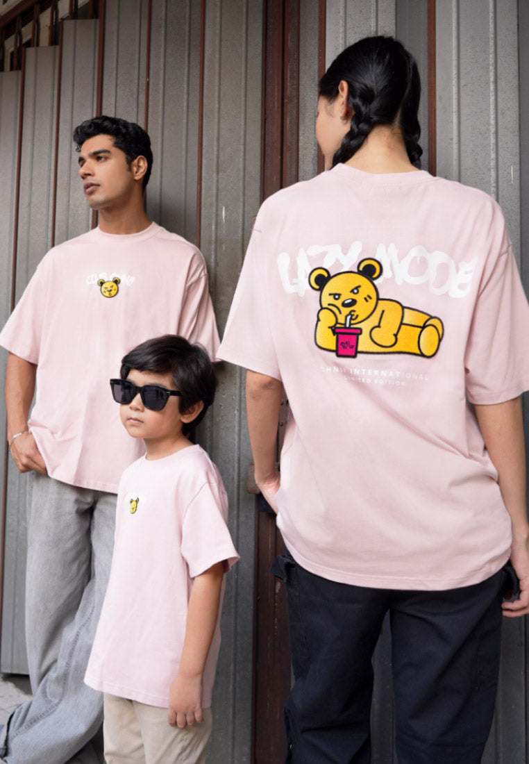 OVERSIZED LAZY MODE HAUGHTY BEAR (PINK) COTTON JERSEY TSHIRT