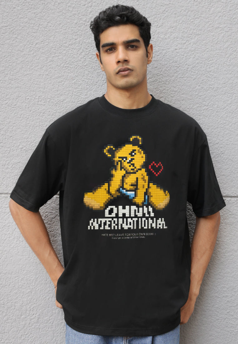 OVERSIZED MF PIXEL HAUGHTY BEAR (BLACK) COTTON JERSEY TSHIRT