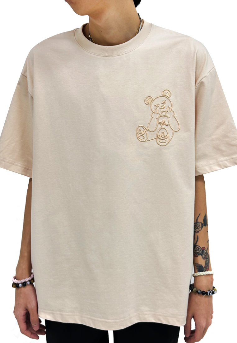 OVERSIZED EMBROIDERED MF BEAR BACK(BEIGE) COTTON JERSEY TSHIRT