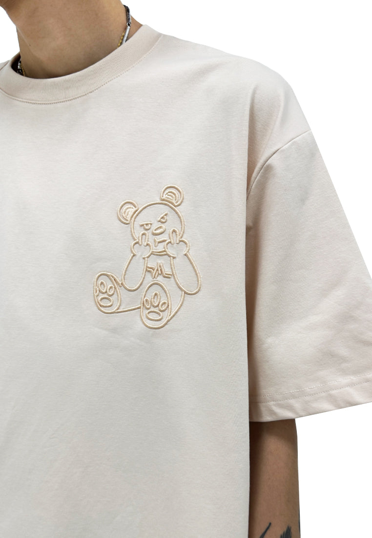 OVERSIZED EMBROIDERED MF BEAR BACK(BEIGE) COTTON JERSEY TSHIRT