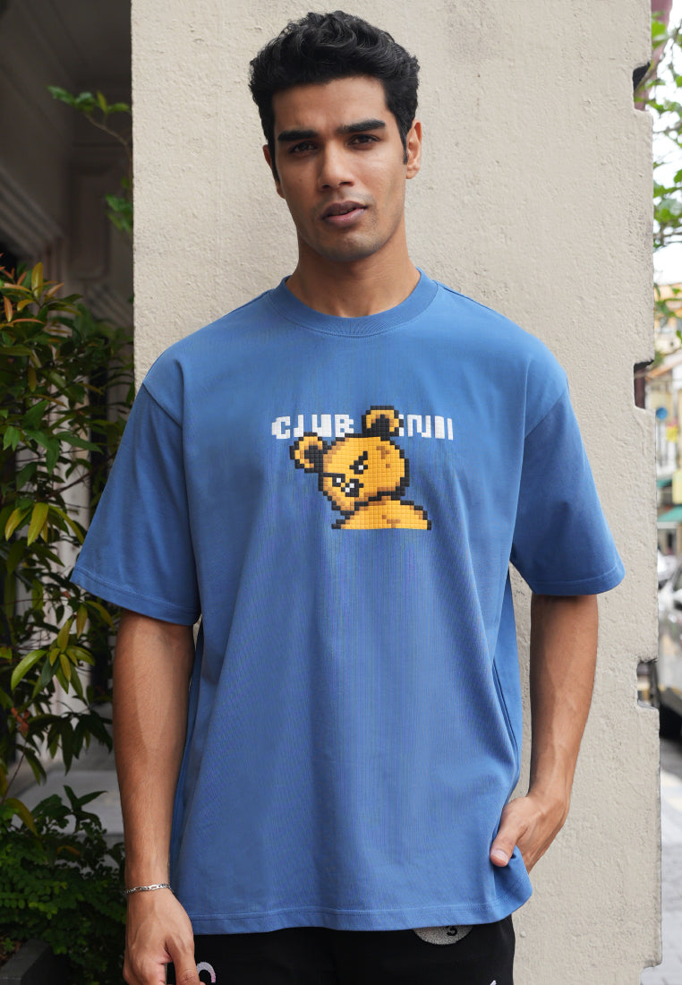 OVERSIZED MF GET LOST HAUGHTY BEAR (BLUE) COTTON JERSEY TSHIRT