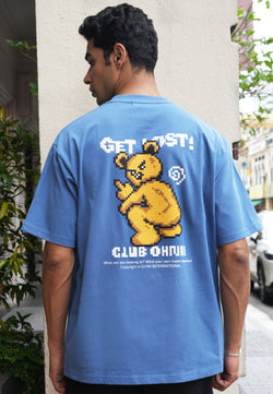 OVERSIZED MF GET LOST HAUGHTY BEAR (BLUE) COTTON JERSEY TSHIRT