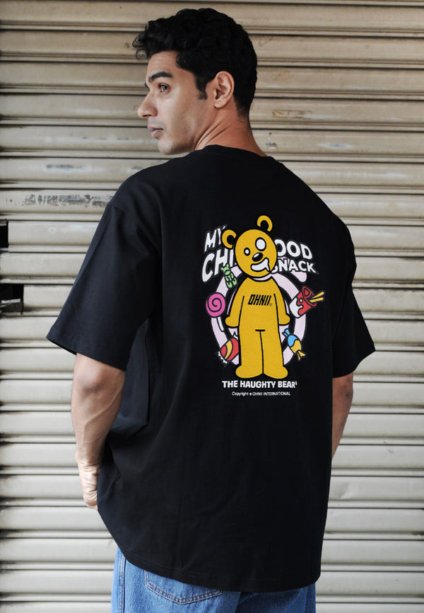 OVERSIZED CHILLHOOD HAUGHTY BEAR (BLACK) COTTON JERSEY TSHIRT