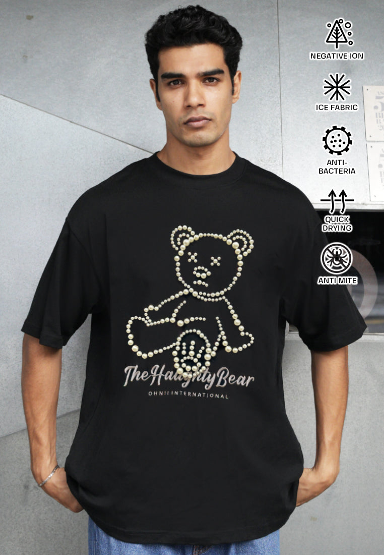 OVERSIZED PEARL HAUGHTY BEAR (BLACK) COTTON JERSEY TSHIRT