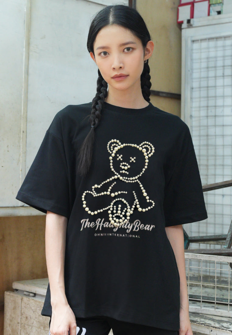 OVERSIZED PEARL HAUGHTY BEAR (BLACK) COTTON JERSEY TSHIRT