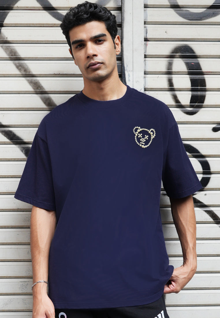 OVERSIZED PEARL HAUGHTY BEAR (NAVY) COTTON JERSEY TSHIRT