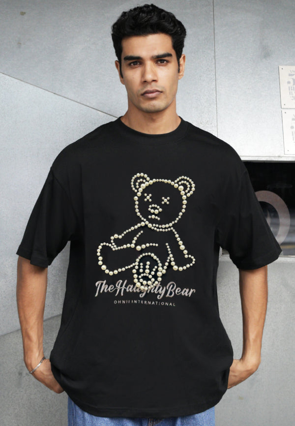 OVERSIZED PEARL HAUGHTY BEAR (BLACK) COTTON JERSEY TSHIRT