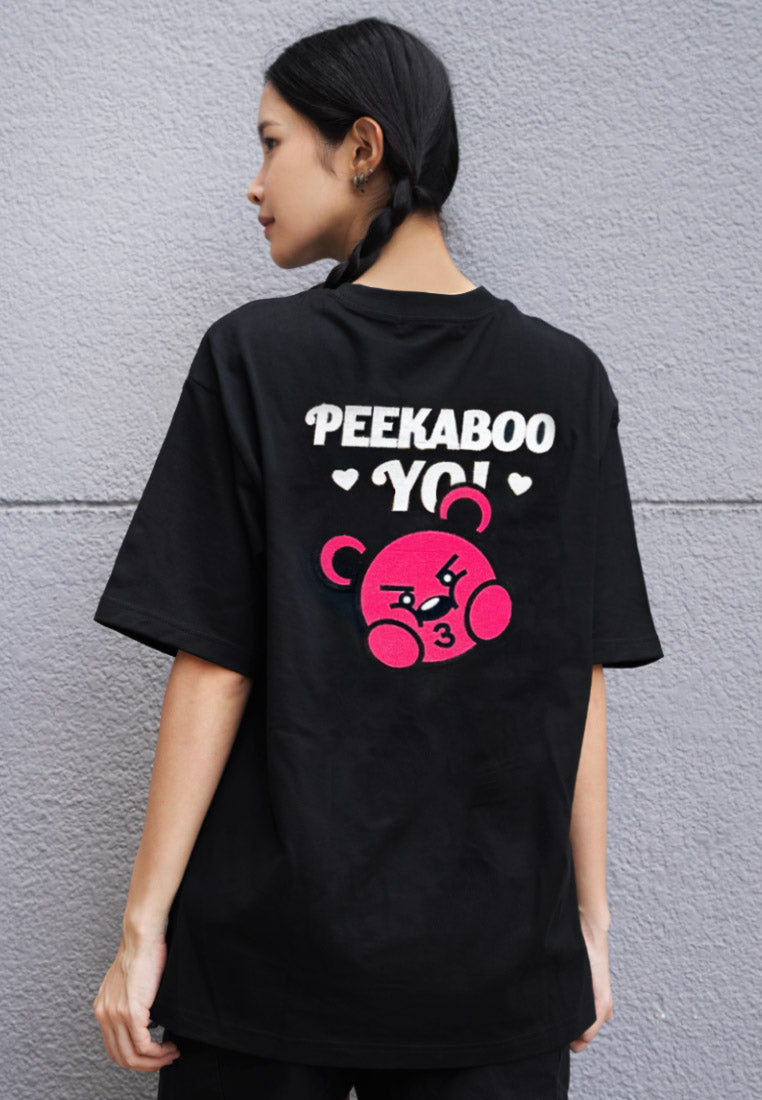 OVERSIZED PEEKABOO YO HAUGHTY BEAR COTTON JERSEY TSHIRT