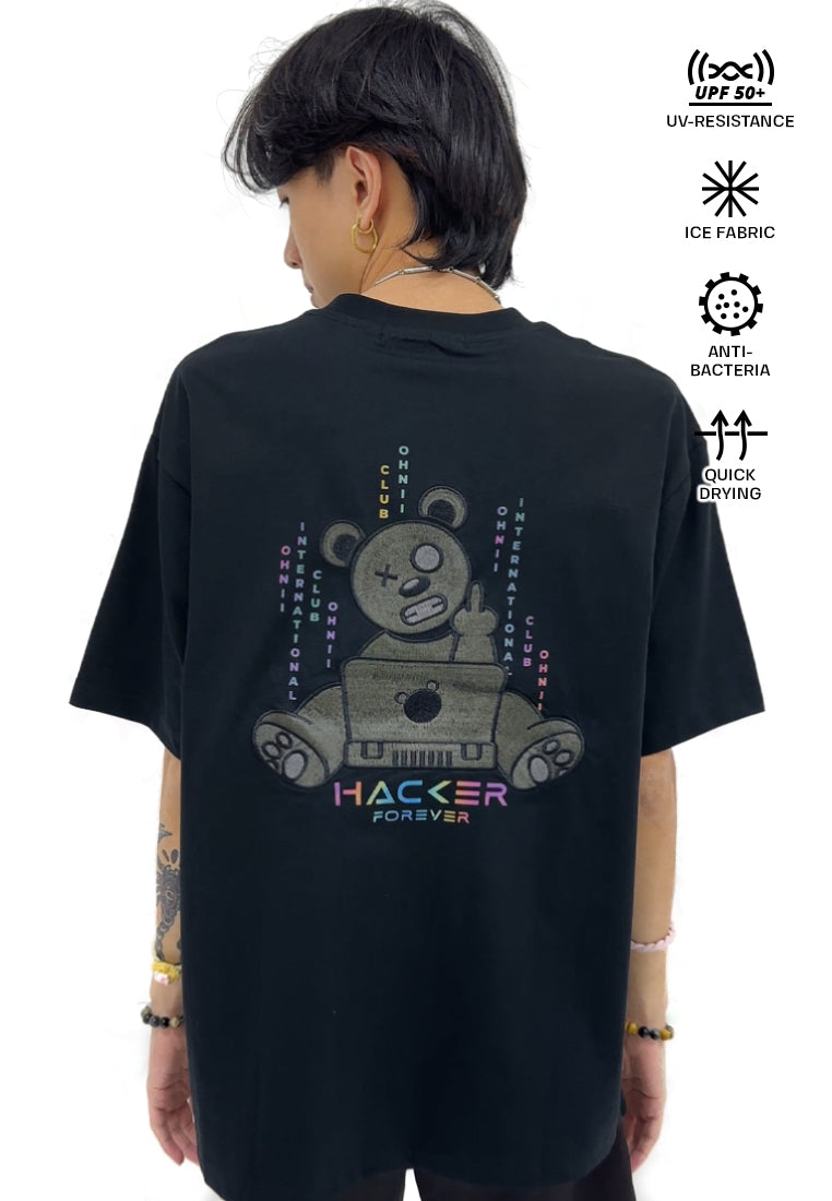 OVERSIZED HACKER PROGRAMMER RAINBOW BEAR COTTON JERSEY TSHIRT