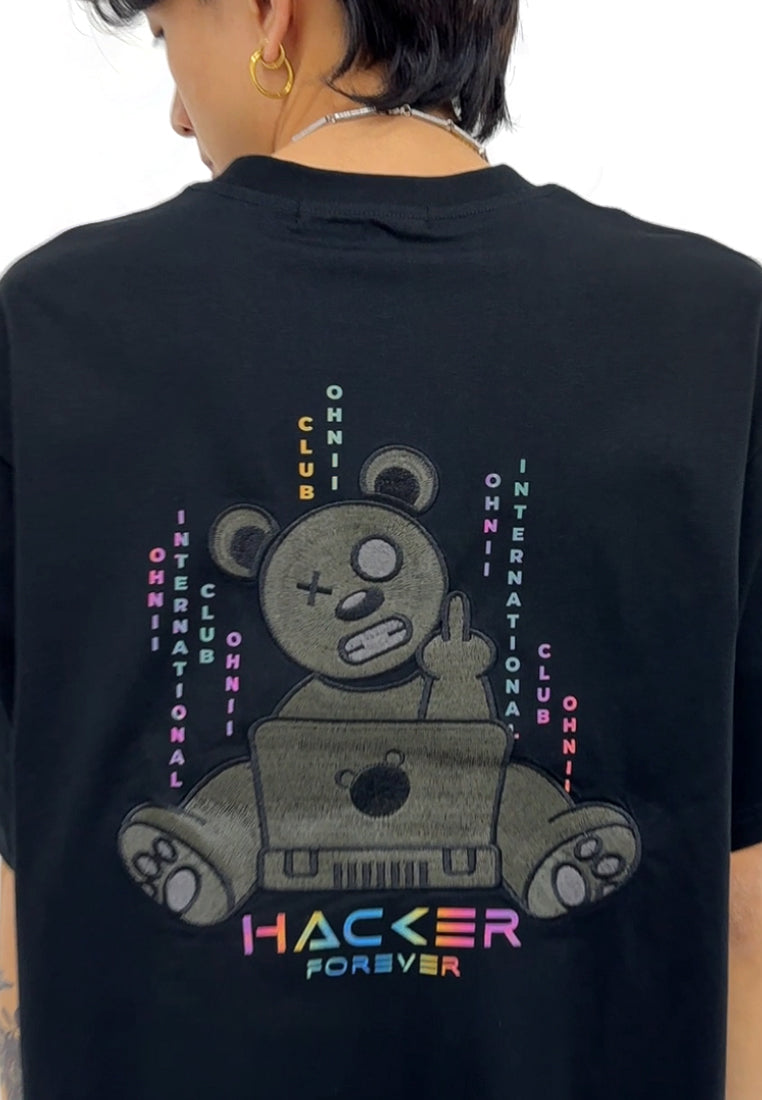 OVERSIZED HACKER PROGRAMMER RAINBOW BEAR COTTON JERSEY TSHIRT